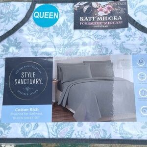 Style Sanctuary white & green sheets set QUEEN bedding set summer new